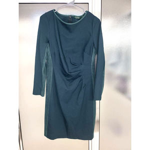 Lauren Ralph Lauren Dark Green Long Sleeve Side Ruche Dress - Size 8